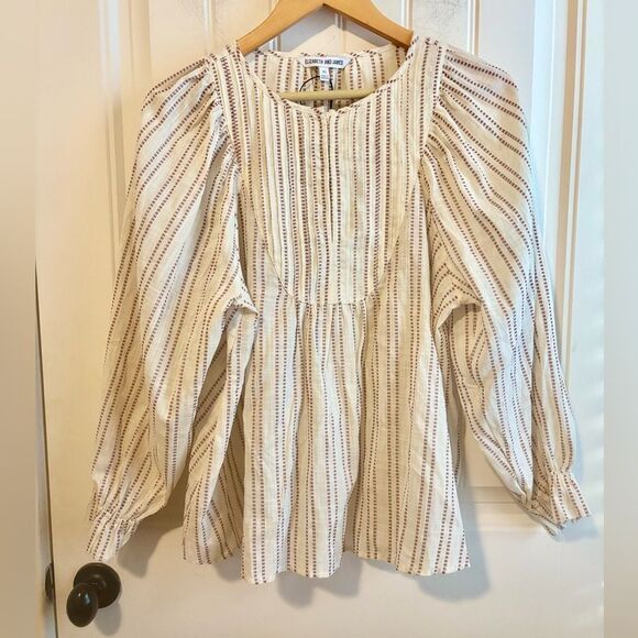 Elizabeth and James Peasant Balloon sleeve Blouse with Subtle Stripes - Picture 2 of 11